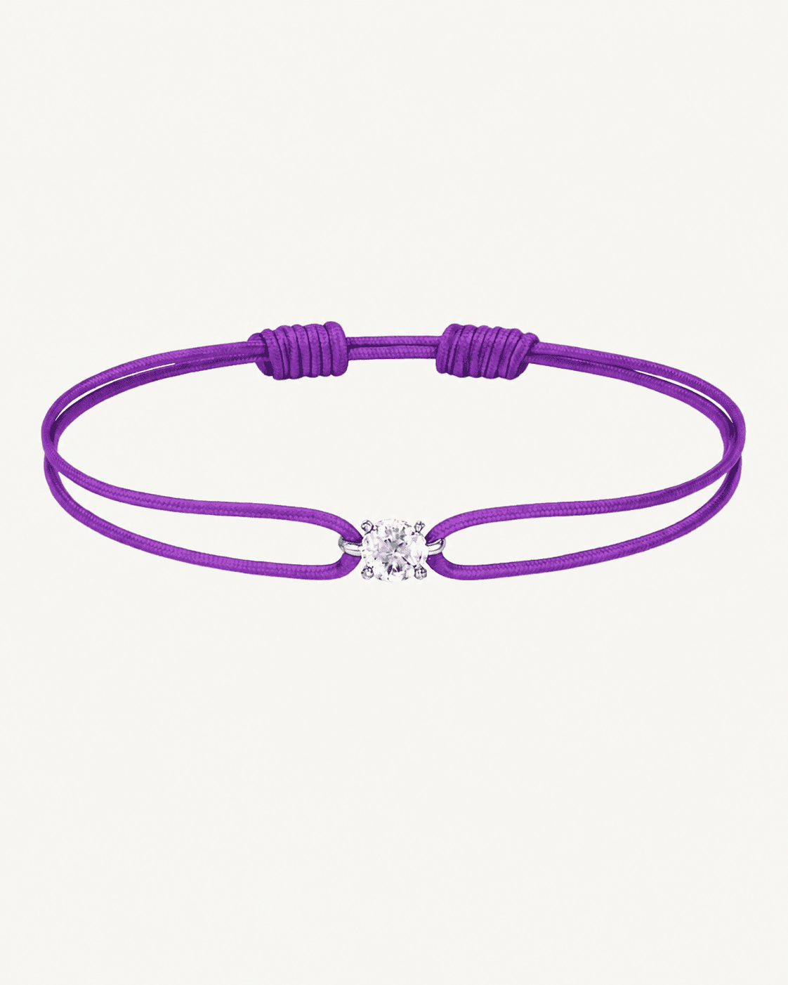 Bracelet cordon violet diamant 0,15 carat en or massif blanc, ajustable D–E VS+