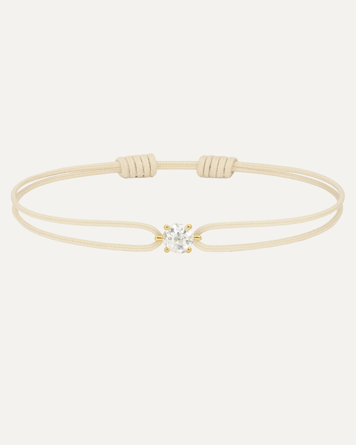 Bracelet cordon beige diamant 0,15 carat en or massif jaune, ajustable D–E VS+