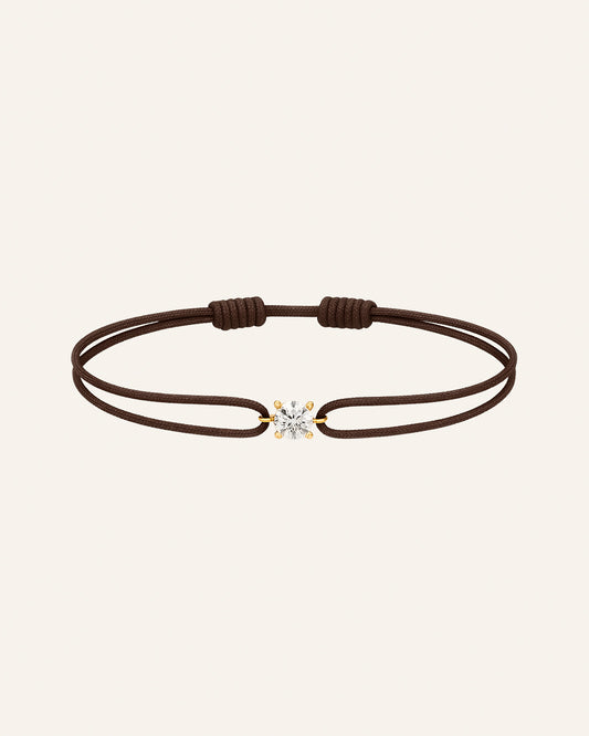 Bracelet cordon marron diamant 0,15 carat en or massif jaune, ajustable D–E VS+