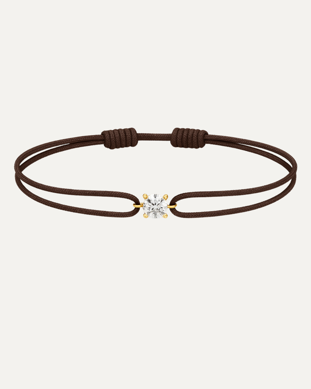 Bracelet cordon marron diamant 0,15 carat en or massif jaune, ajustable D–E VS+
