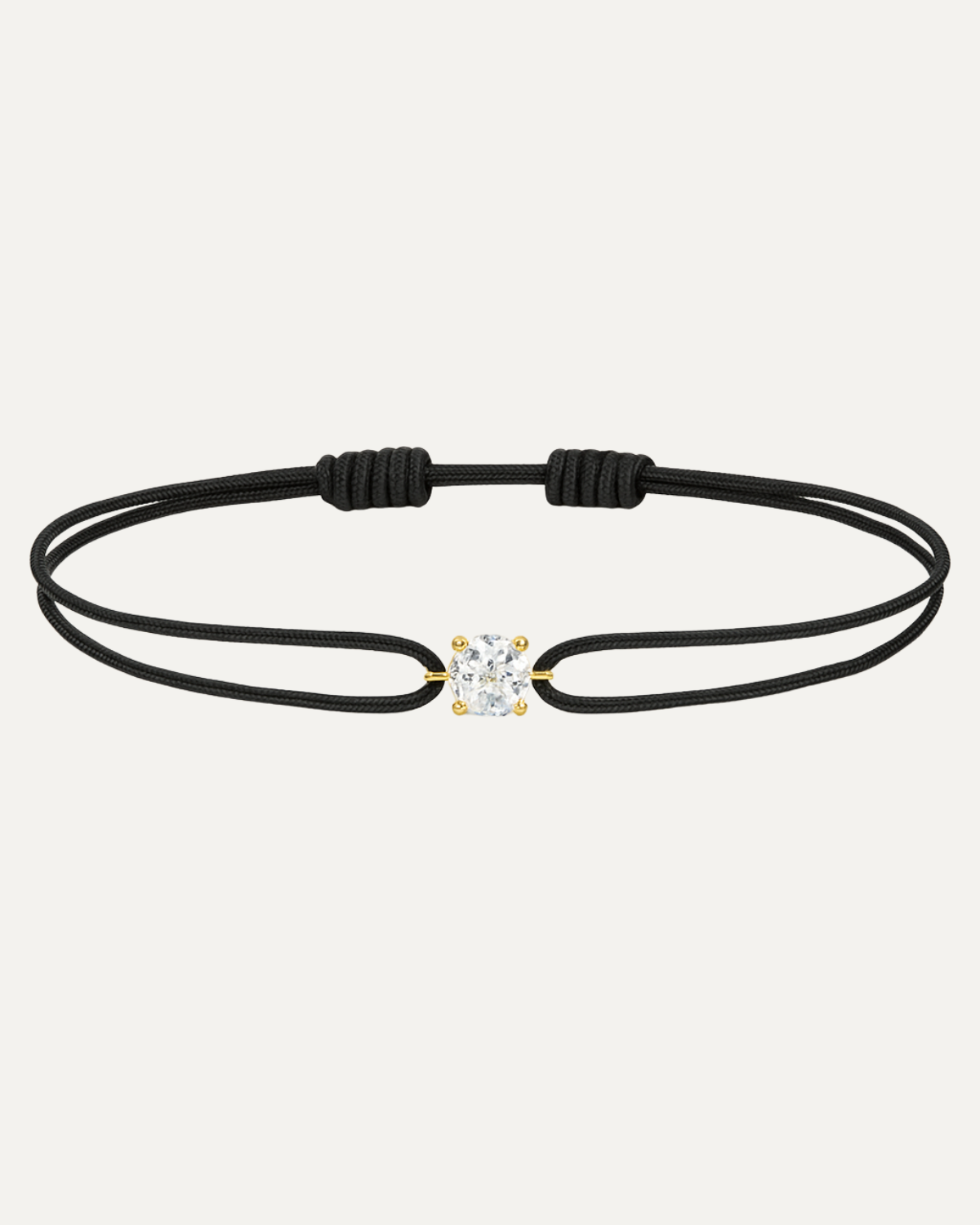 Bracelet cordon noir diamant 0,15 carat en or massif jaune, ajustable D–E VS+