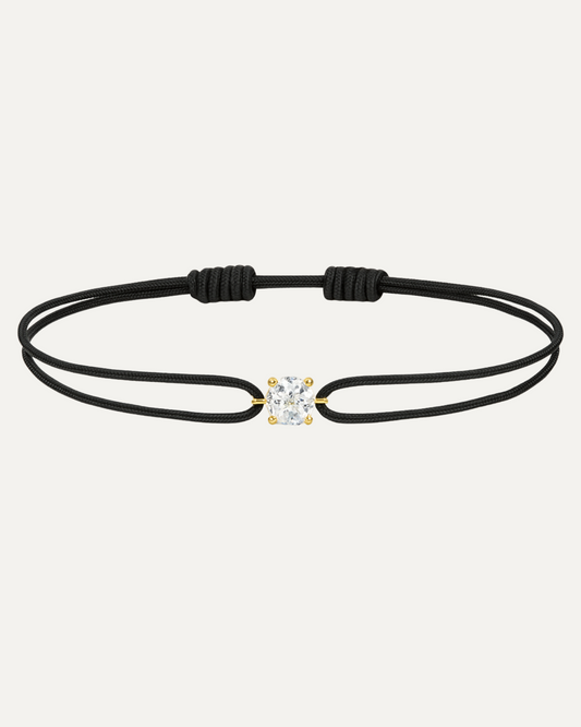 Bracelet cordon noir diamant 0,15 carat en or massif jaune, ajustable D–E VS+