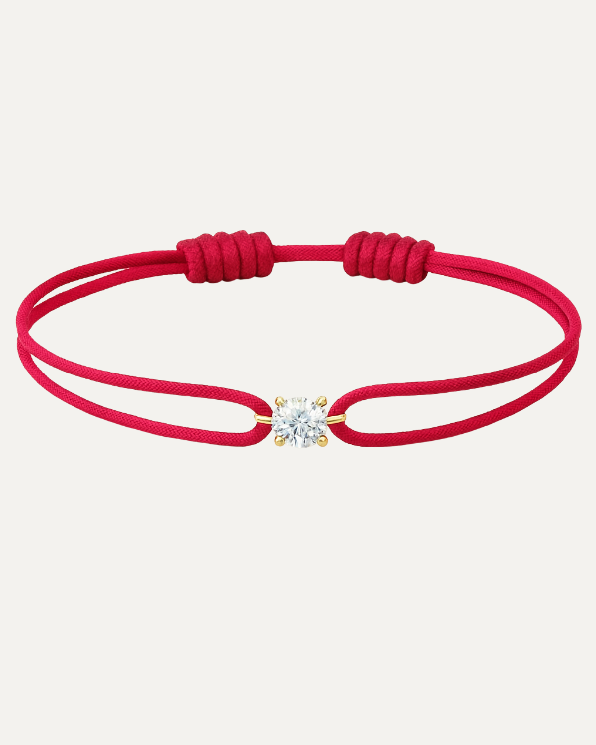 Bracelet cordon rouge diamant 0,15 carat en or massif jaune, ajustable D–E VS+