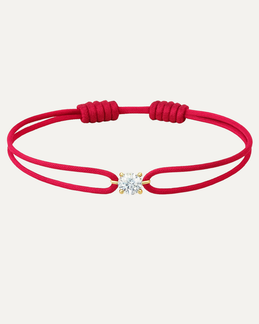 Bracelet cordon rouge diamant 0,15 carat en or massif jaune, ajustable D–E VS+