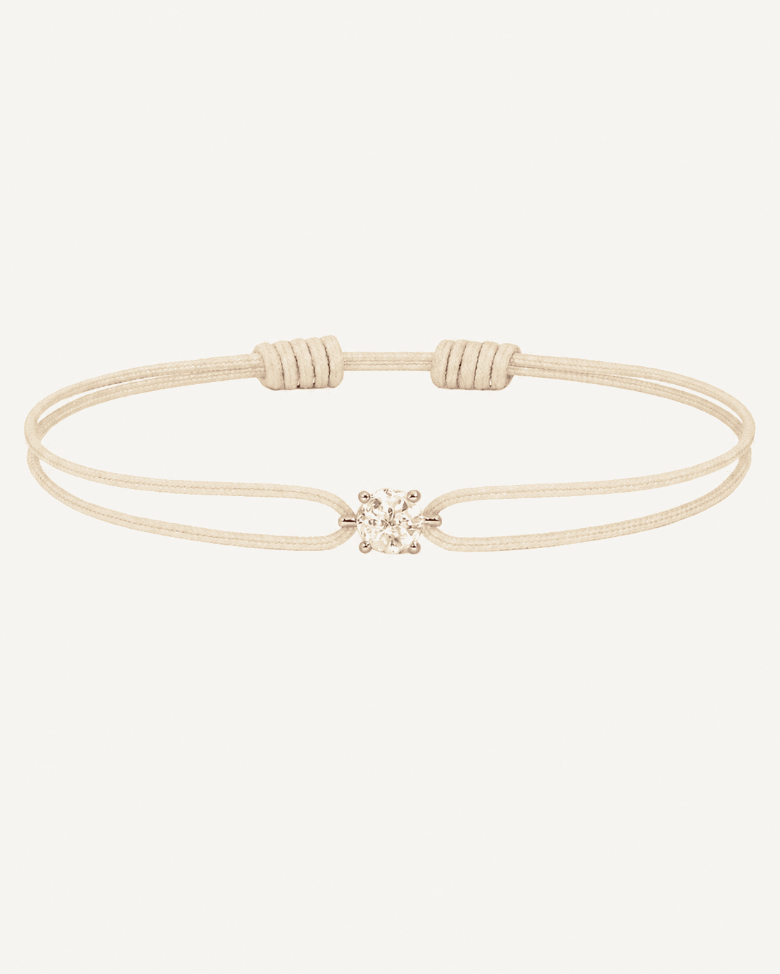 Bracelet cordon beige diamant 0,15 carat en or massif rose, ajustable D–E VS+