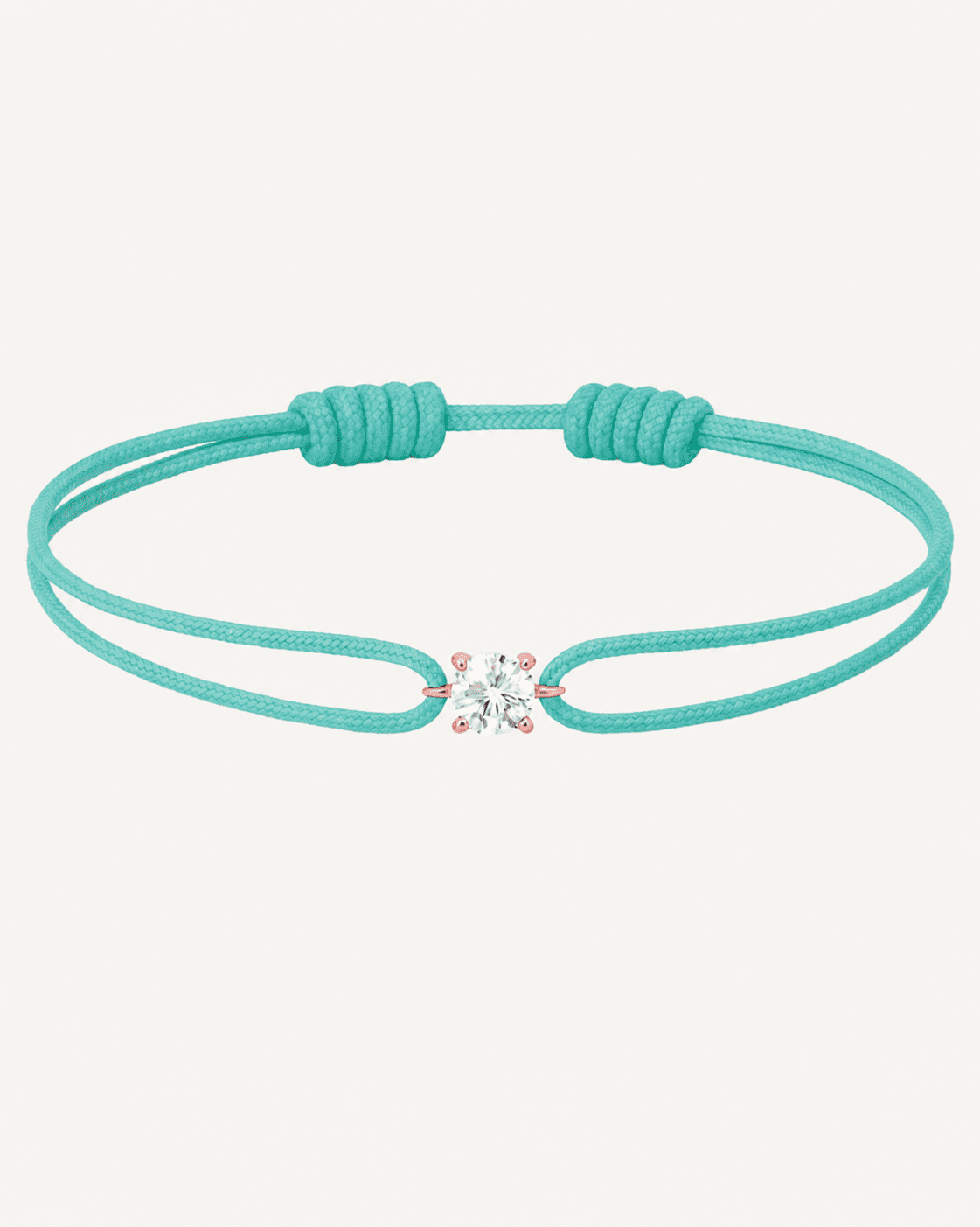Bracelet cordon vert d'eau diamant 0,15 carat en or massif rose, ajustable D–E VS+