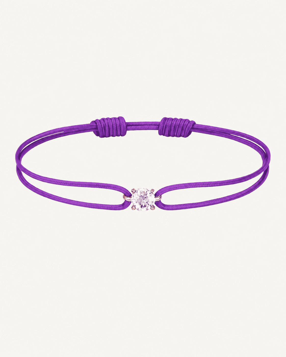 Bracelet cordon violet diamant 0,15 carat en or massif rose, ajustable D–E VS+