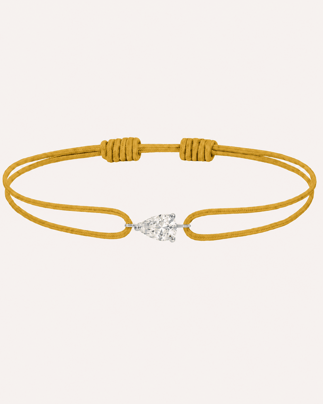 Bracelet cordon jaune LA POIRE Chance — or blanc massif 14 carats diamant synthèse taille poire D–E VS+ DYAMKA
