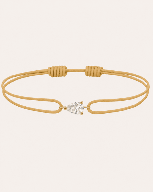 Bracelet cordon jaune LA POIRE Chance — or jaune massif 14 carats diamant synthèse taille poire D–E VS+ DYAMKA
