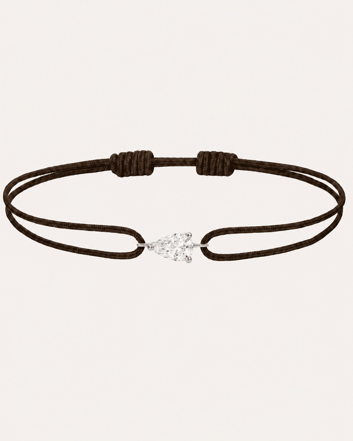 Bracelet cordon marron LA POIRE Chance — or blanc massif 14 carats diamant synthèse taille poire D–E VS+ DYAMKA