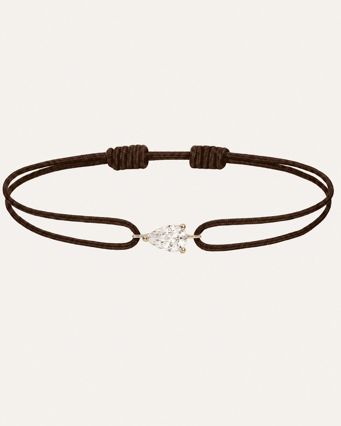 Bracelet cordon marron LA POIRE Chance — or jaune massif 14 carats diamant synthèse taille poire D–E VS+ DYAMKA