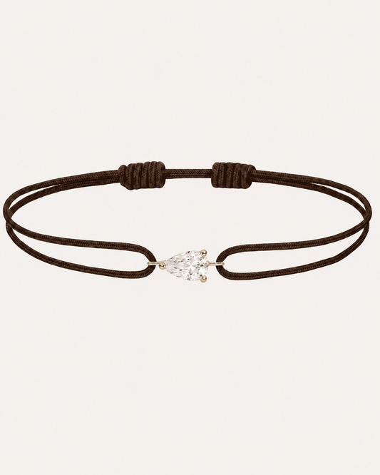 Bracelet cordon marron LA POIRE Chance — or jaune massif 14 carats diamant synthèse taille poire D–E VS+ DYAMKA