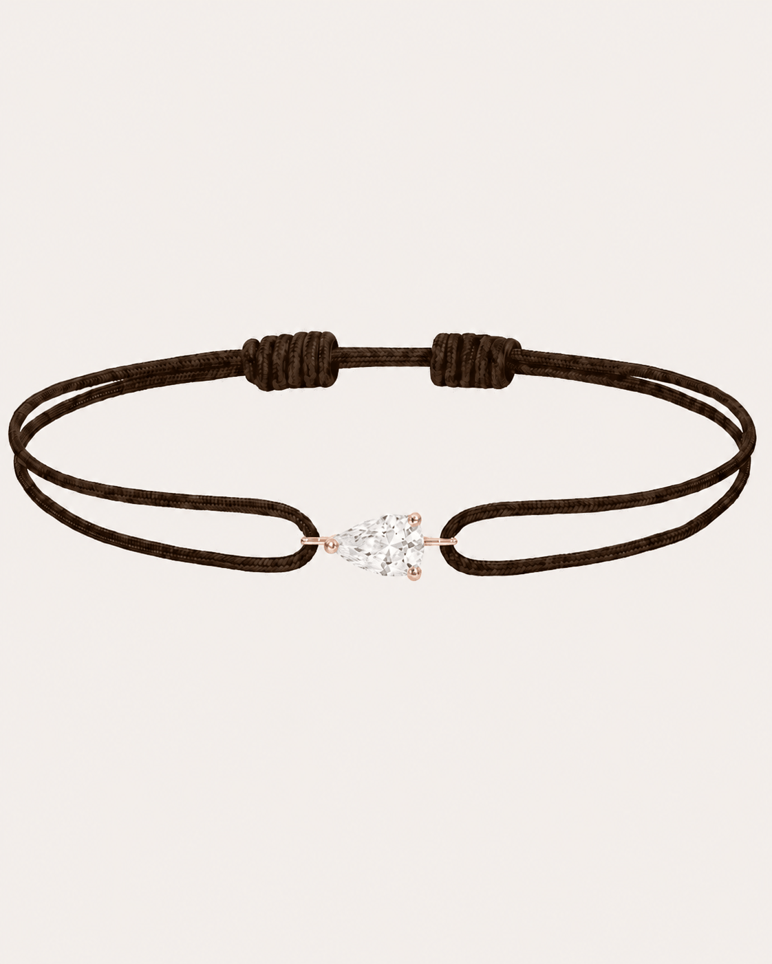 Bracelet cordon marron LA POIRE Chance — or rose massif 14 carats diamant synthèse taille poire D–E VS+ DYAMKA