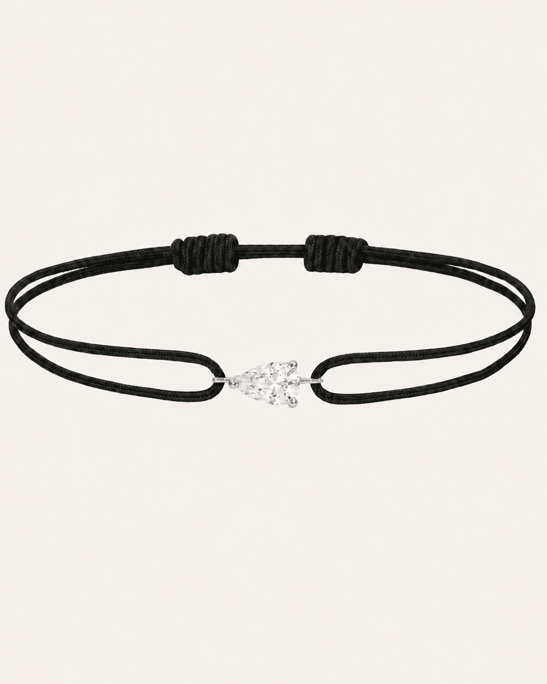 Bracelet cordon noir LA POIRE Chance — or blanc massif 14 carats diamant synthèse taille poire D–E VS+ DYAMKA