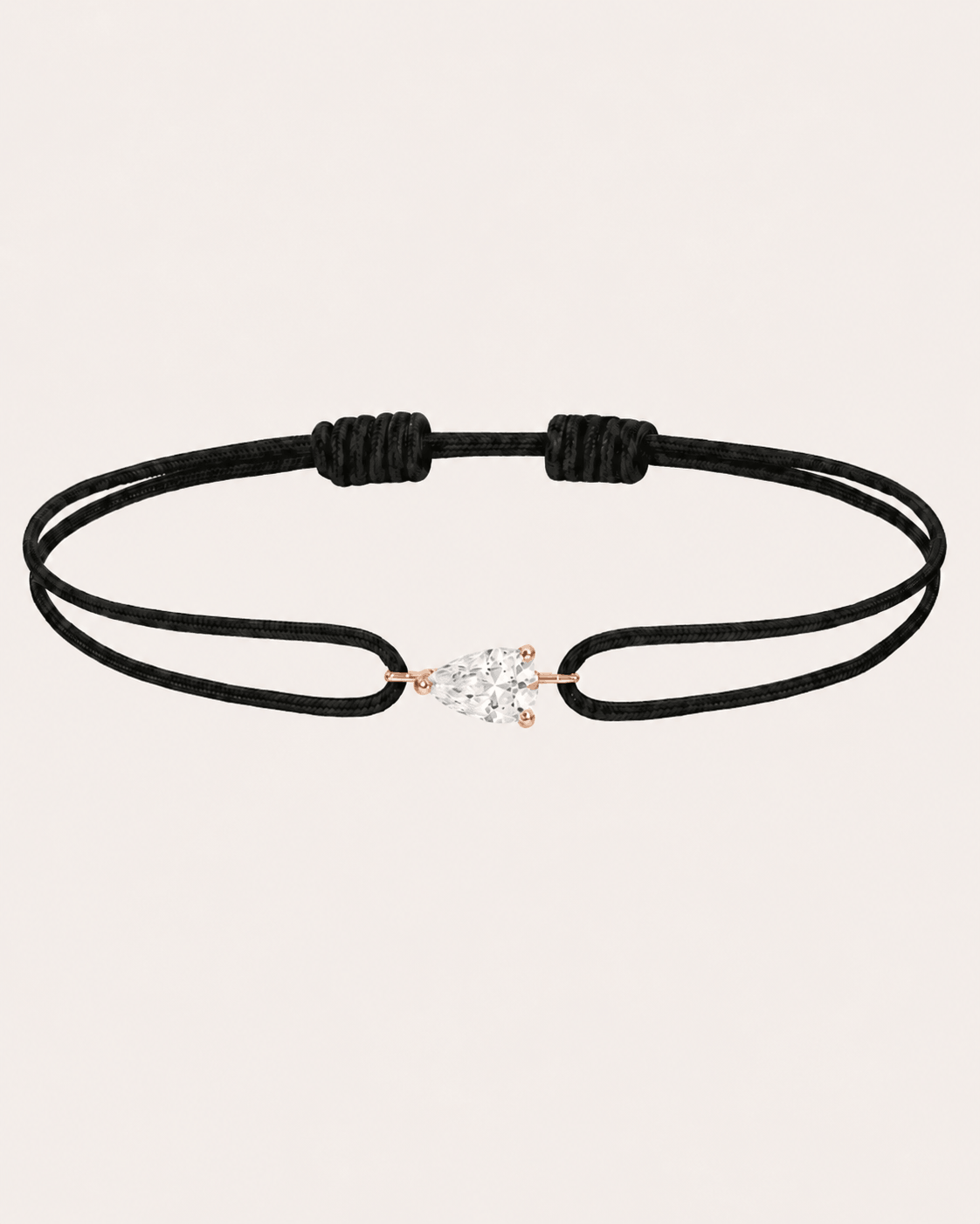 Bracelet cordon noir LA POIRE Chance — or rose massif 14 carats diamant synthèse taille poire D–E VS+ DYAMKA
