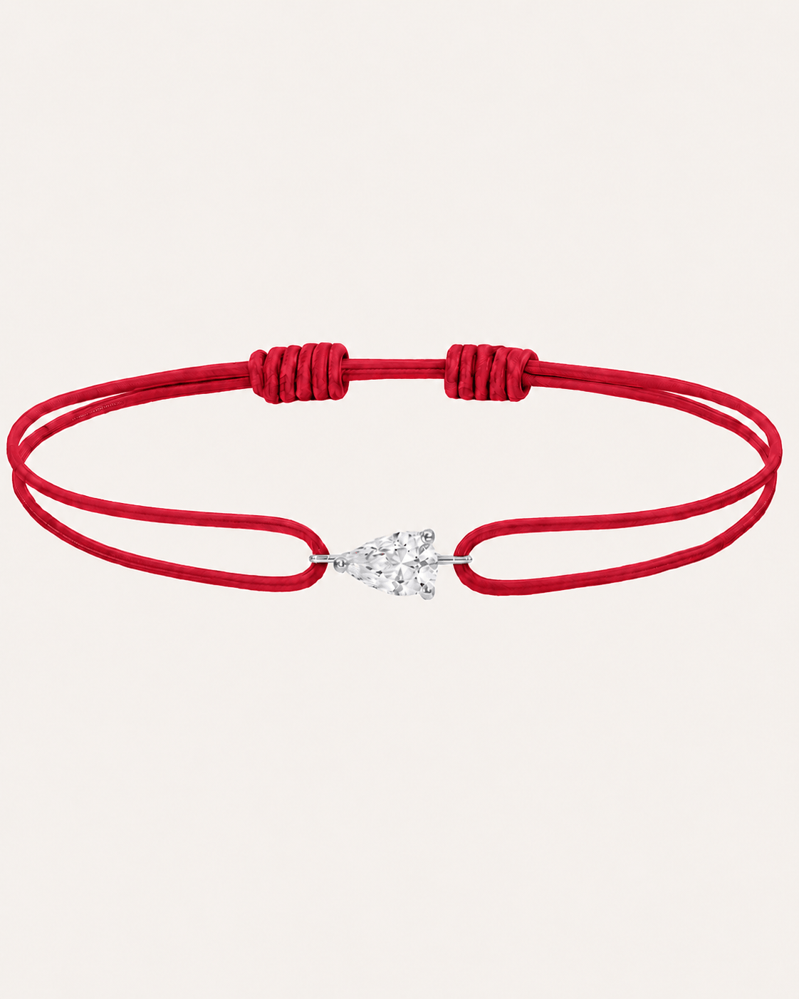 Bracelet cordon rouge LA POIRE Chance — or blanc massif 14 carats diamant synthèse taille poire D–E VS+ DYAMKA