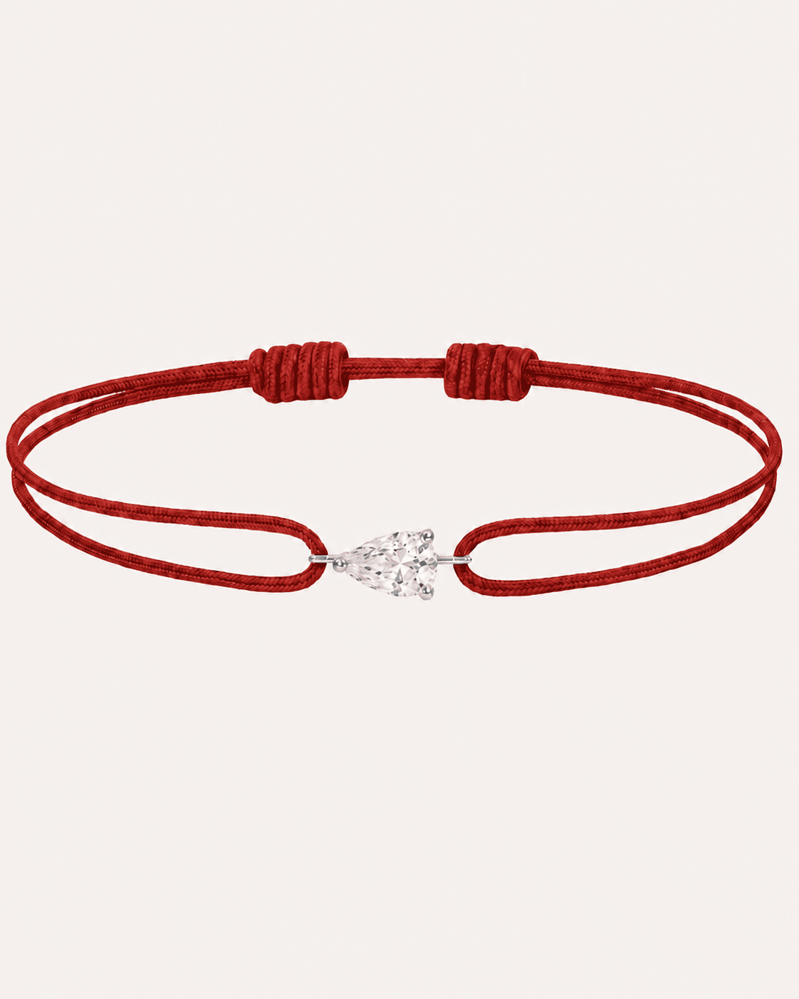 Bracelet cordon rouge LA POIRE Chance — or blanc massif 14 carats diamant synthèse taille poire D–E VS+ DYAMKA