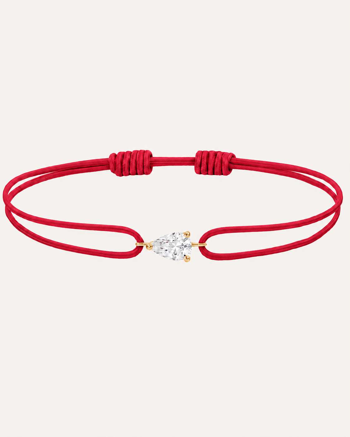 Bracelet cordon rouge LA POIRE Chance — or jaune massif 14 carats diamant synthèse taille poire D–E VS+ DYAMKA