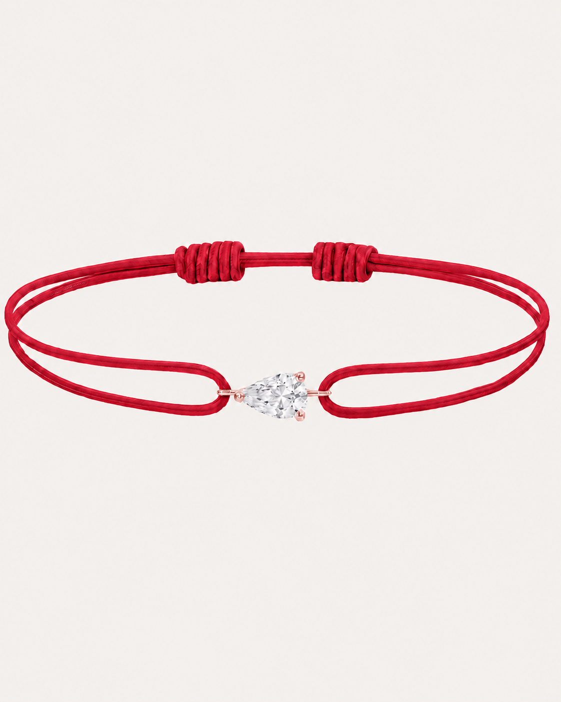 Bracelet cordon rouge LA POIRE Chance — or rose massif 14 carats diamant synthèse taille poire D–E VS+ DYAMKA