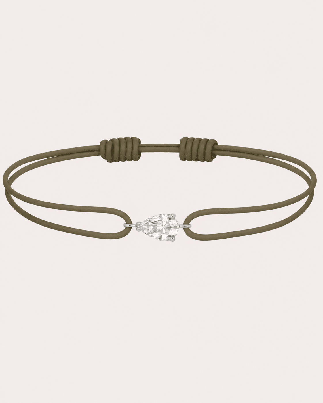 Bracelet cordon vert olive LA POIRE Chance — or blanc massif 14 carats diamant synthèse taille poire D–E VS+ DYAMKA