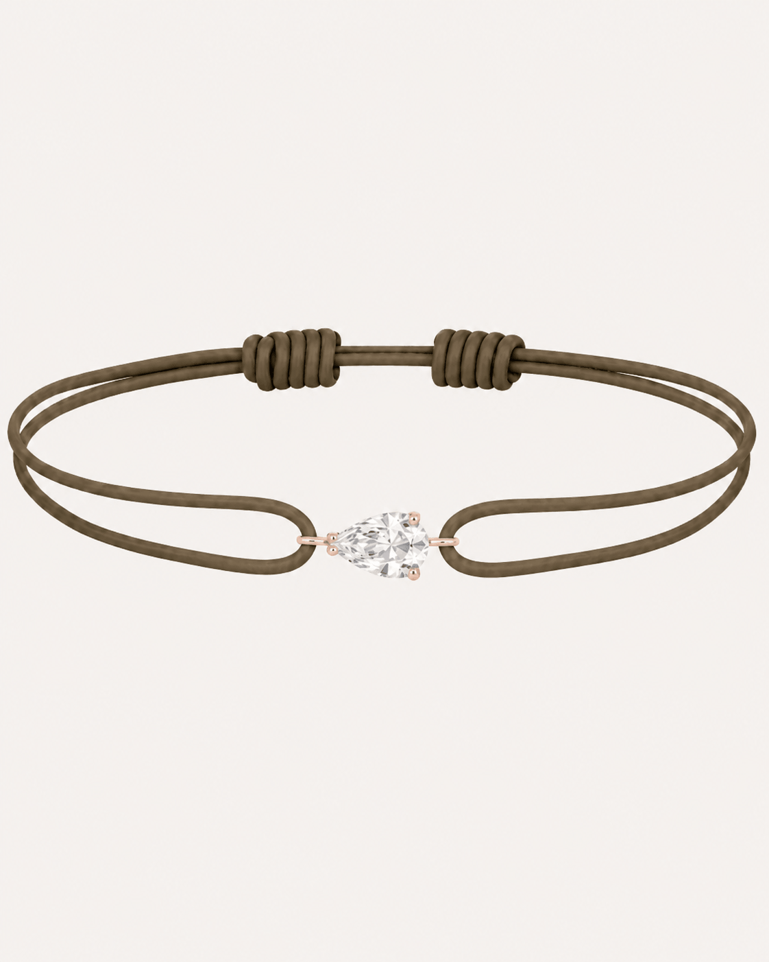 Bracelet cordon vert olive LA POIRE Chance — or rose massif 14 carats diamant synthèse taille poire D–E VS+ DYAMKA