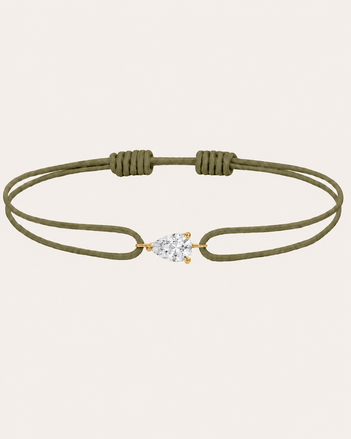 Bracelet cordon vert olive LA POIRE Chance — or rose massif 14 carats diamant synthèse taille poire D–E VS+ DYAMKA