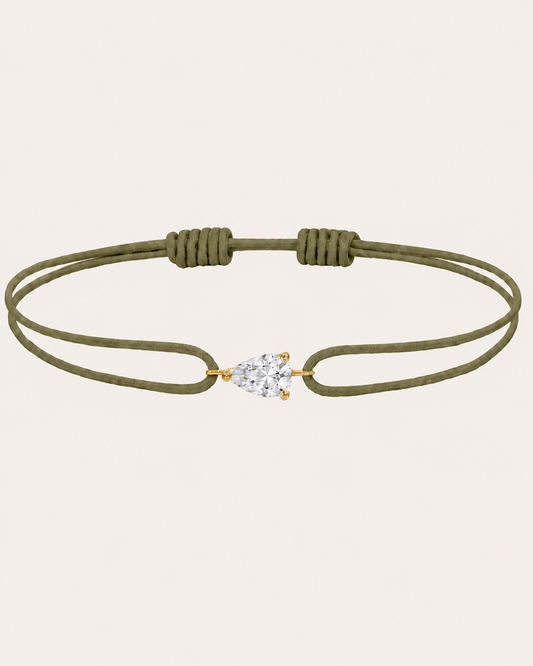 Bracelet cordon vert olive LA POIRE Chance — or rose massif 14 carats diamant synthèse taille poire D–E VS+ DYAMKA