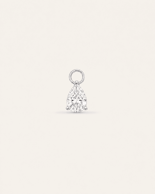 Charm LA POIRE Héritage — or blanc massif 14 carats diamant synthèse taille poire 0,15 ct D–E VS+ DYAMKA