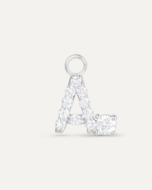 Charm lettre A en or massif 375 blanc, pendentif initiale femme