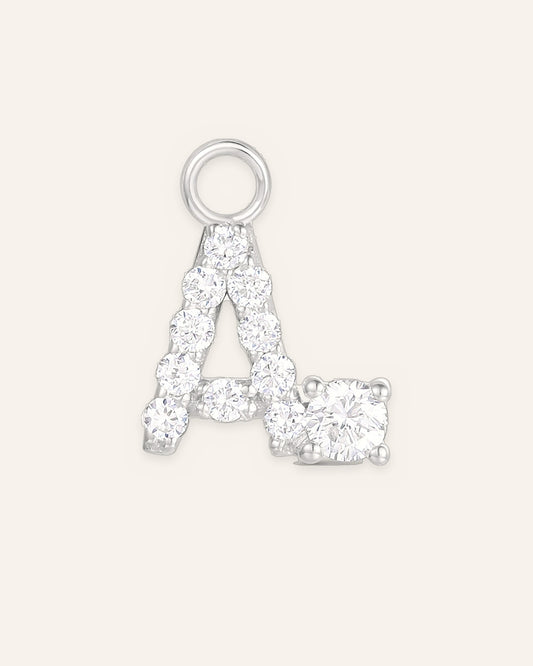 Charm lettre A en or massif 14 carats 585 blanc, bijou personnalisé