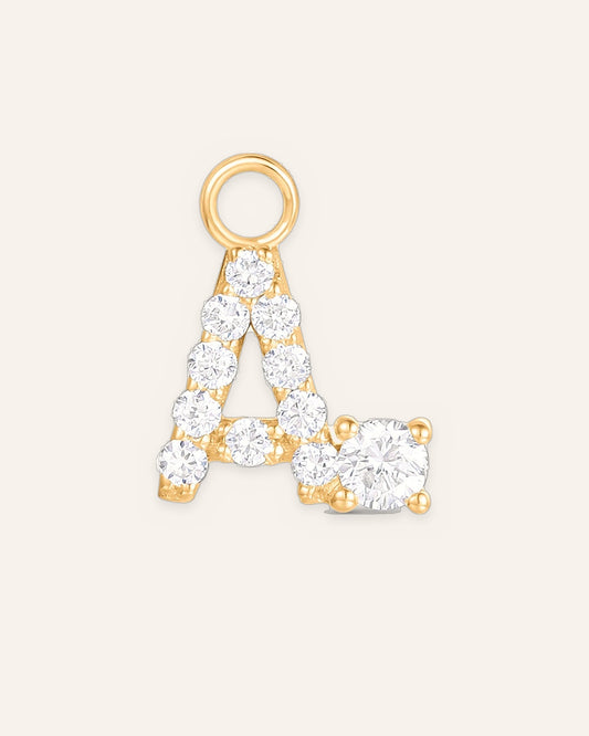 Charm lettre A en or massif 14 carats 585 jaune, bijou personnalisé