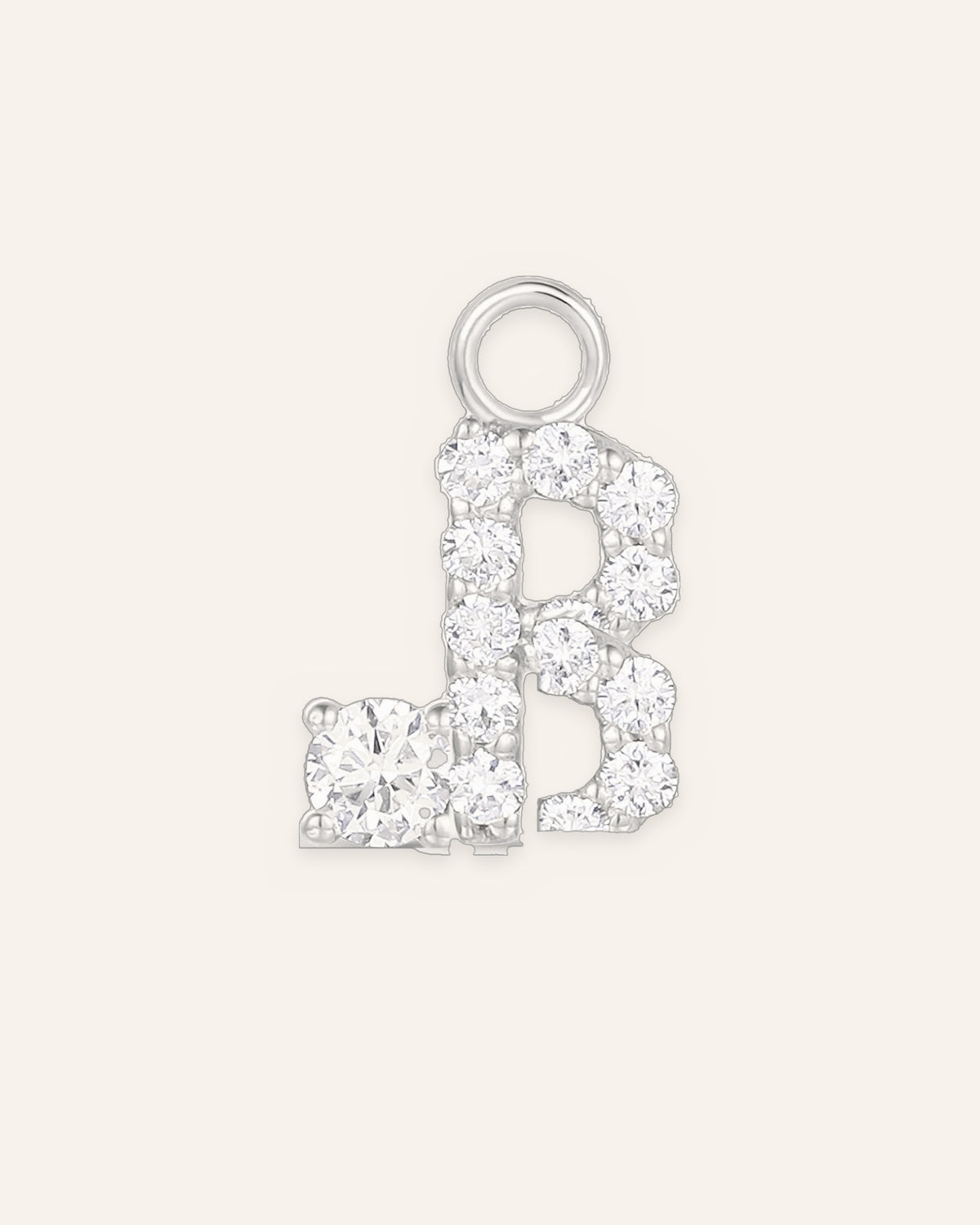 Charm lettre B en or massif 14 carats 585 blanc, pendentif initiale alphabet