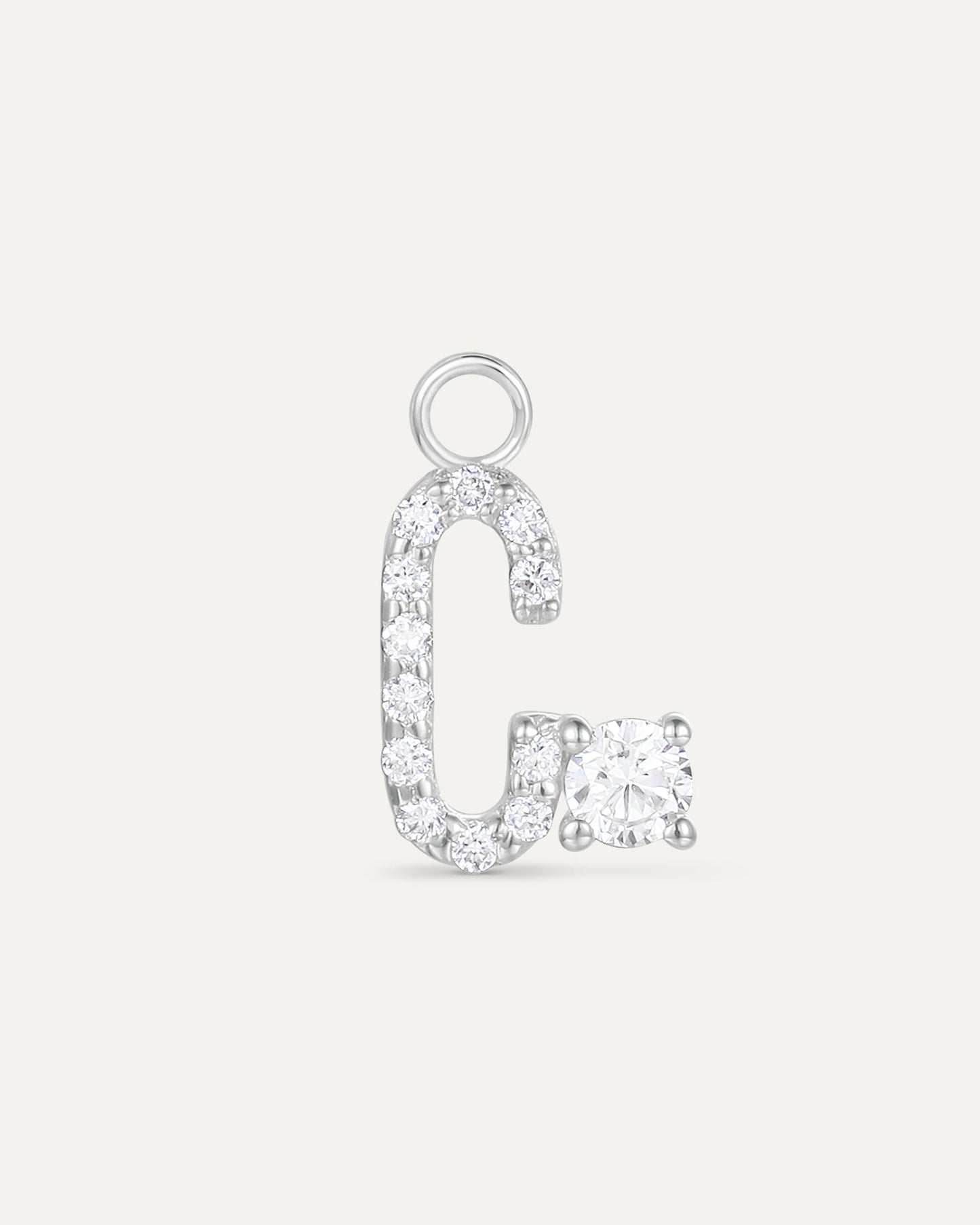 Charm lettre C en or massif 375 blanc, pendentif initiale alphabet