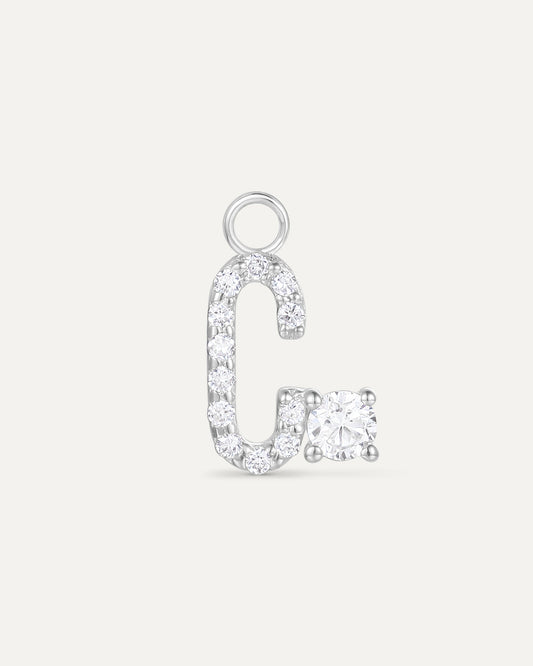 Charm lettre C en or massif 375 blanc, pendentif initiale alphabet