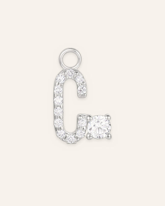 Charm lettre C en or massif 14 carats 585 blanc, pendentif initiale femme