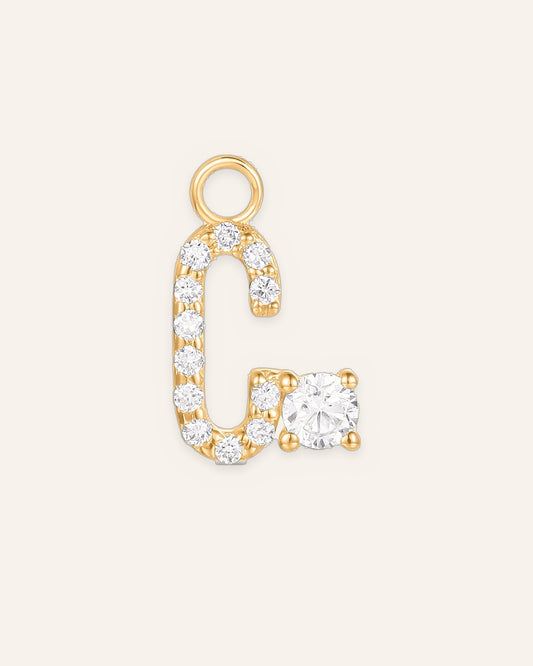 Charm lettre C en or massif 14 carats 585 jaune, pendentif initiale femme