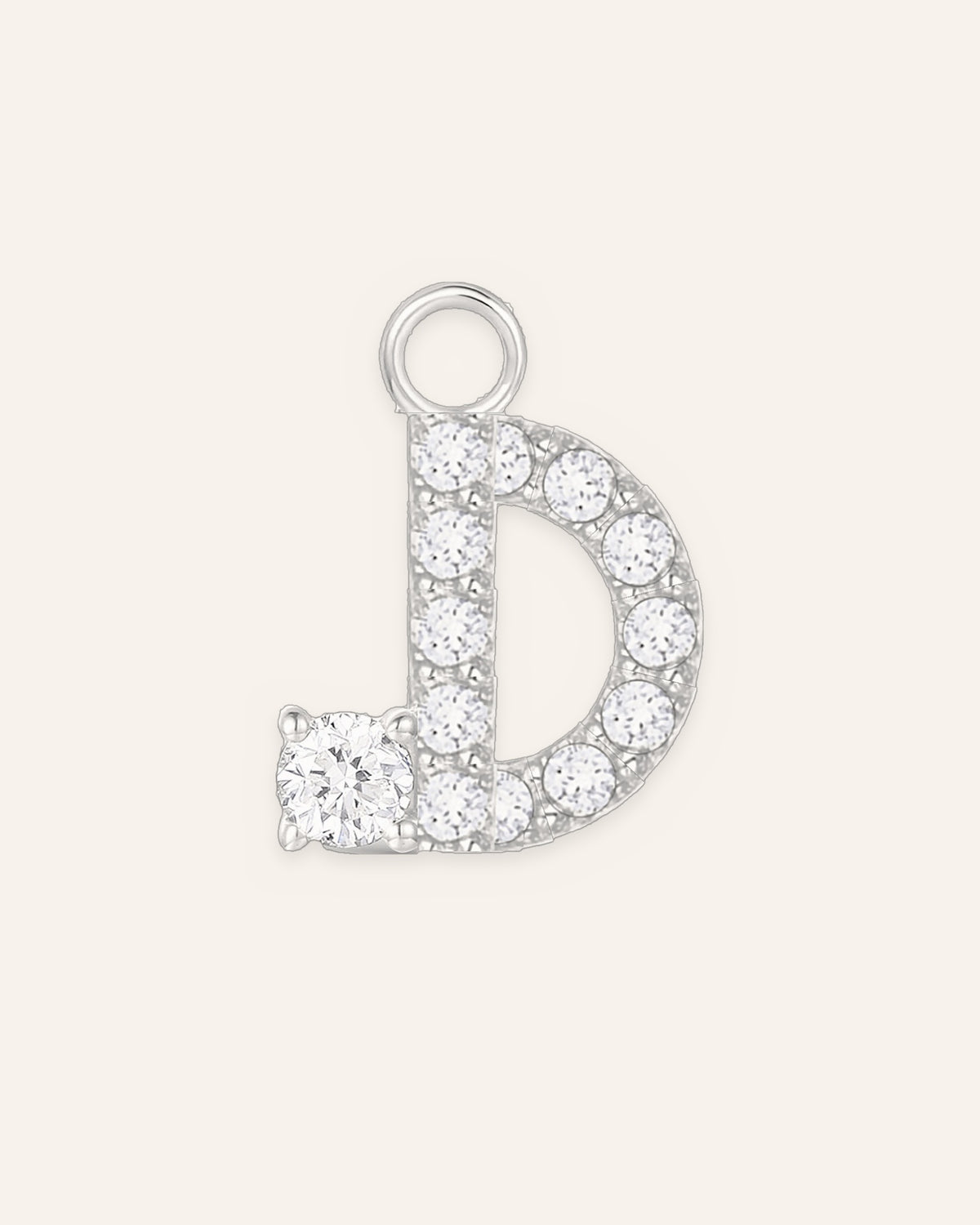 Charm lettre D en or massif 14 carats 585 blanc, bijou personnalisé