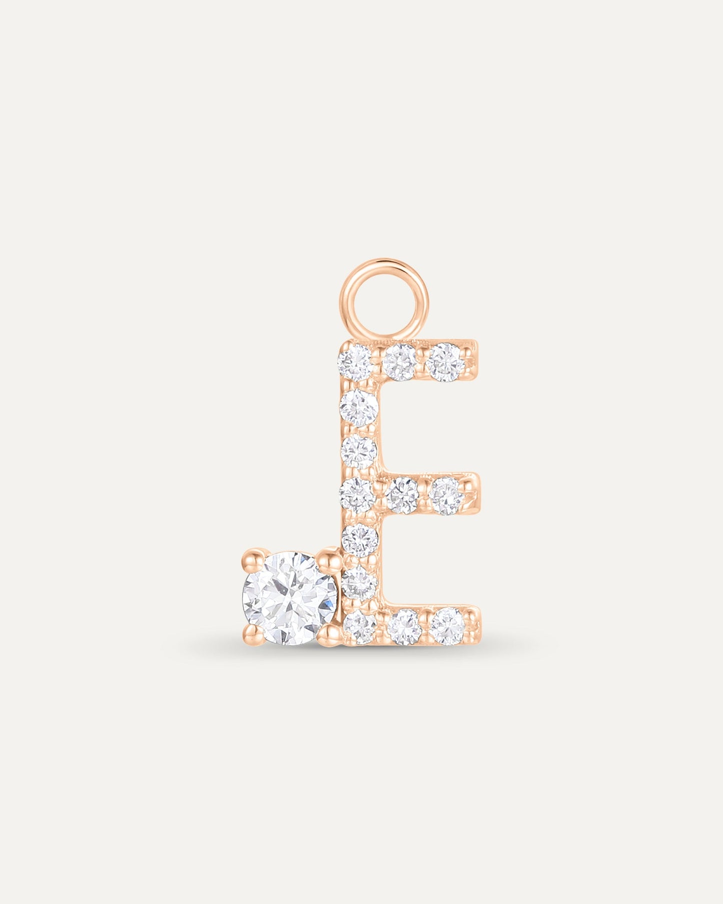 Charm lettre E en or massif 375 rose, pendentif initiale alphabet