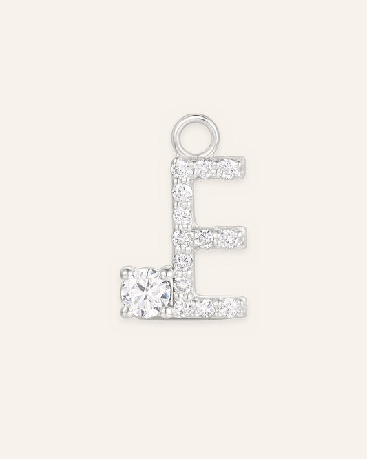 Charm lettre E en or massif 14 carats 585 blanc, pendentif initiale alphabet
