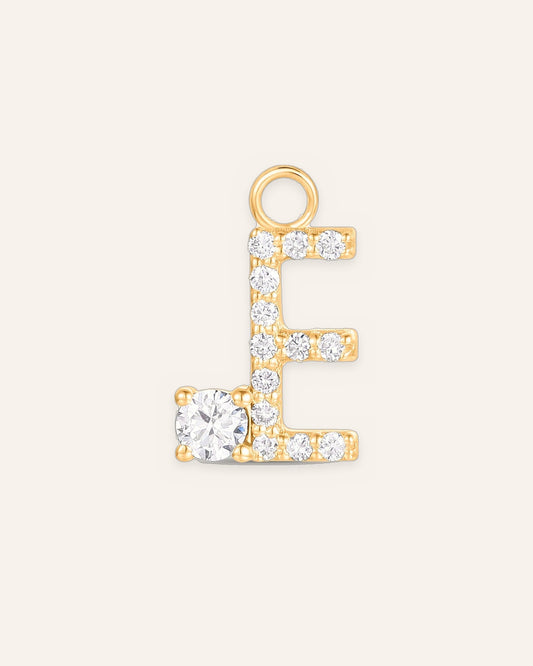 Charm lettre E en or massif 14 carats 585 jaune, pendentif initiale alphabet