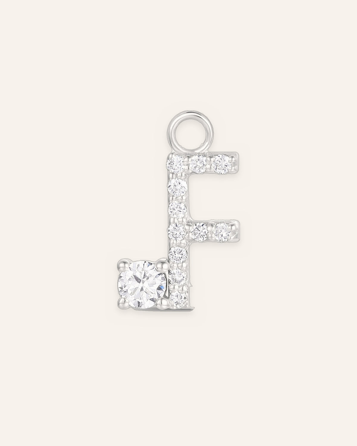Charm lettre F en or massif 14 carats 585 blanc, pendentif initiale femme