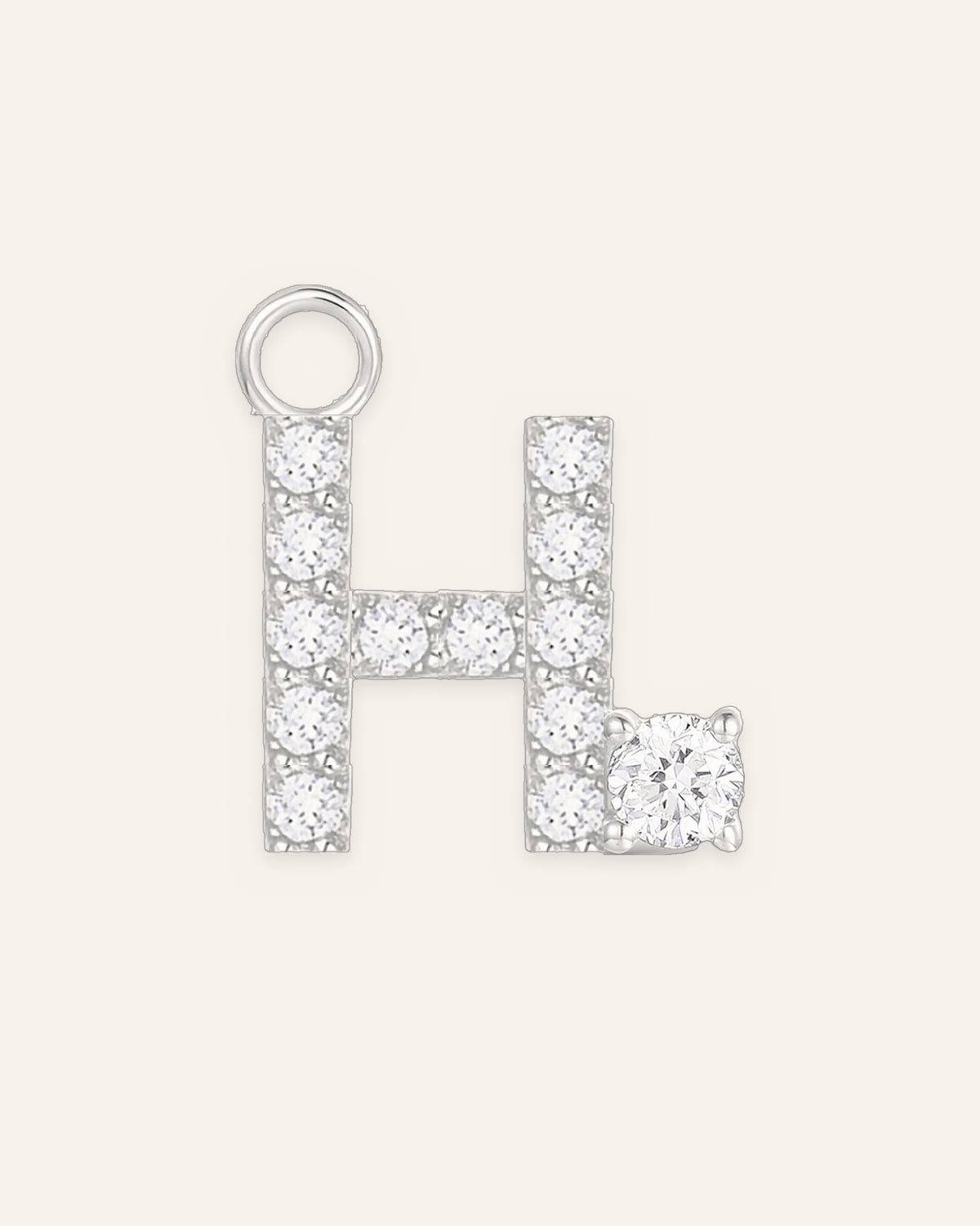 Charm lettre H en or massif 14 carats 585 blanc, pendentif initiale alphabet