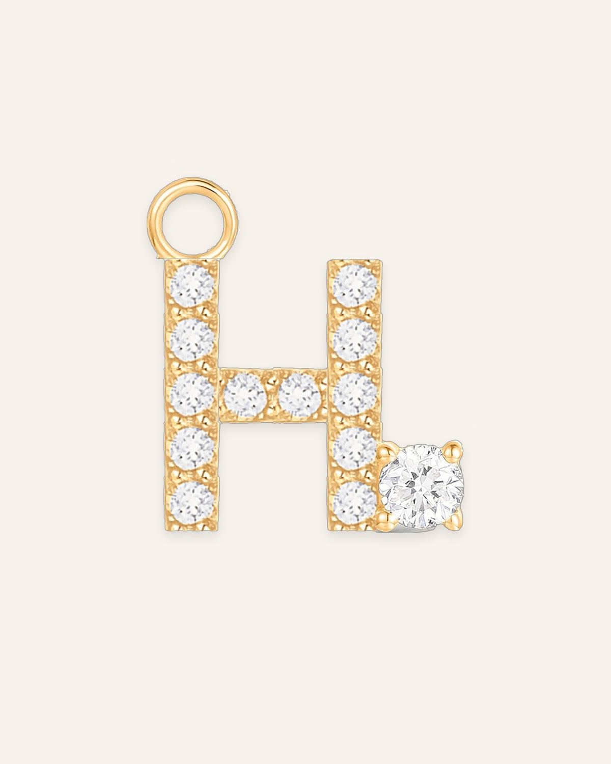Charm lettre H en or massif 14 carats 585 jaune, pendentif initiale alphabet