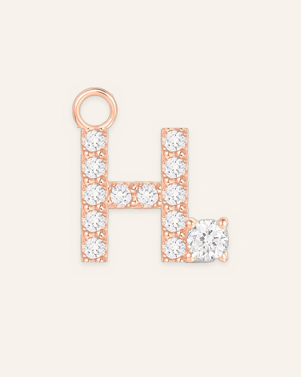 Charm lettre H en or massif 14 carats 585 rose, pendentif initiale alphabet