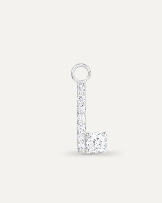 Charm lettre I en or massif 375 blanc, pendentif initiale alphabet