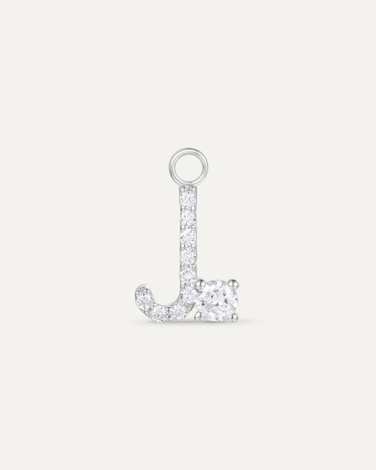 Charm lettre J en or massif 375 blanc, bijou personnalisé