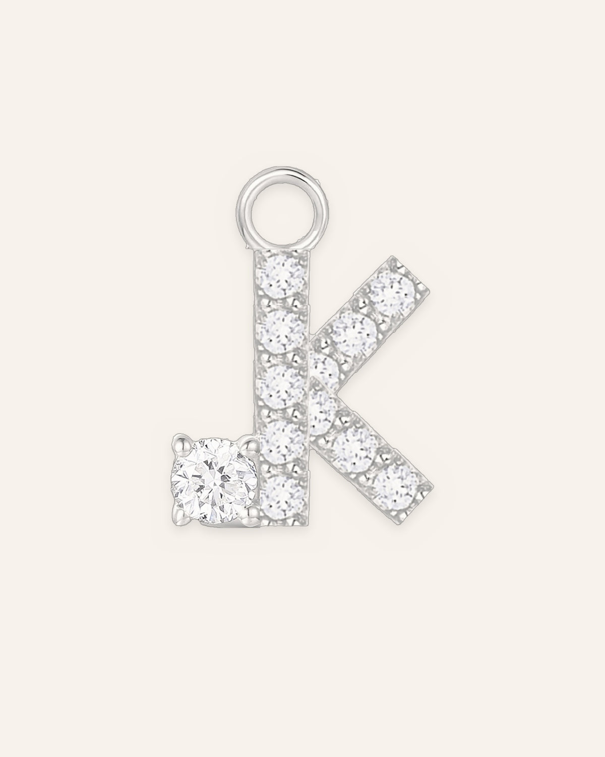 Charm lettre K en or massif 14 carats 585 blanc, pendentif initiale alphabet