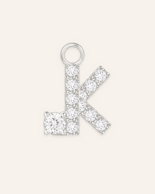 Charm lettre K en or massif 14 carats 585 blanc, pendentif initiale alphabet