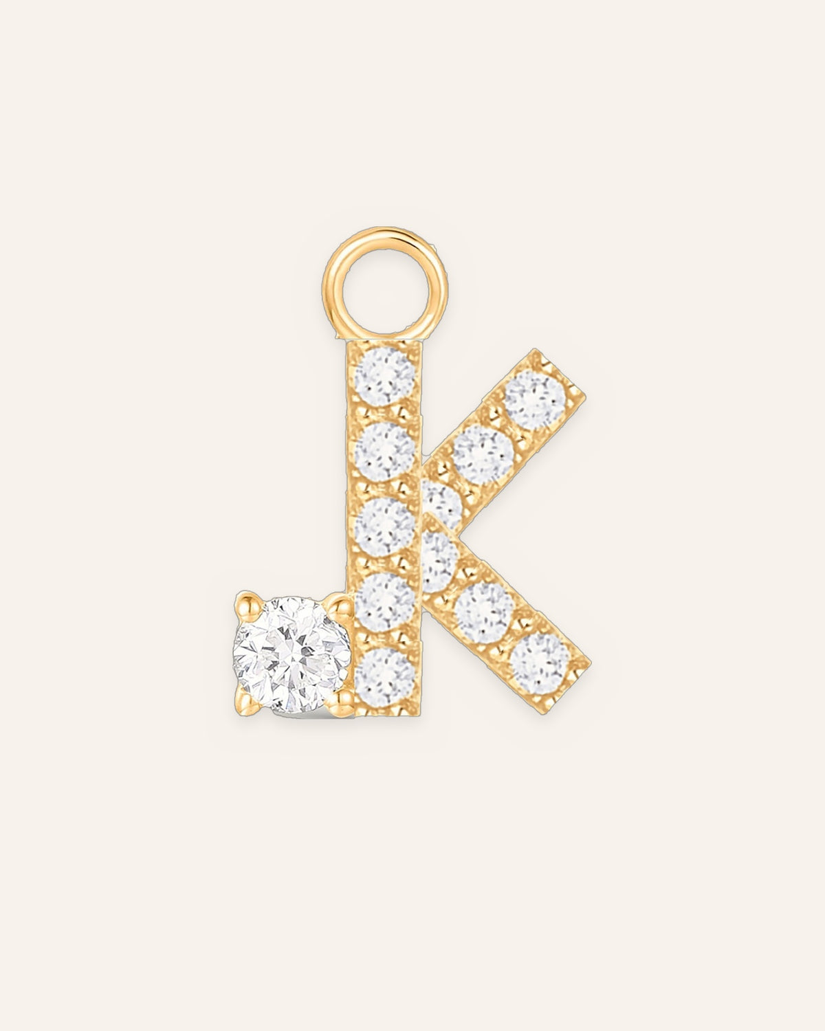 Charm lettre K en or massif 14 carats 585 jaune, pendentif initiale alphabet
