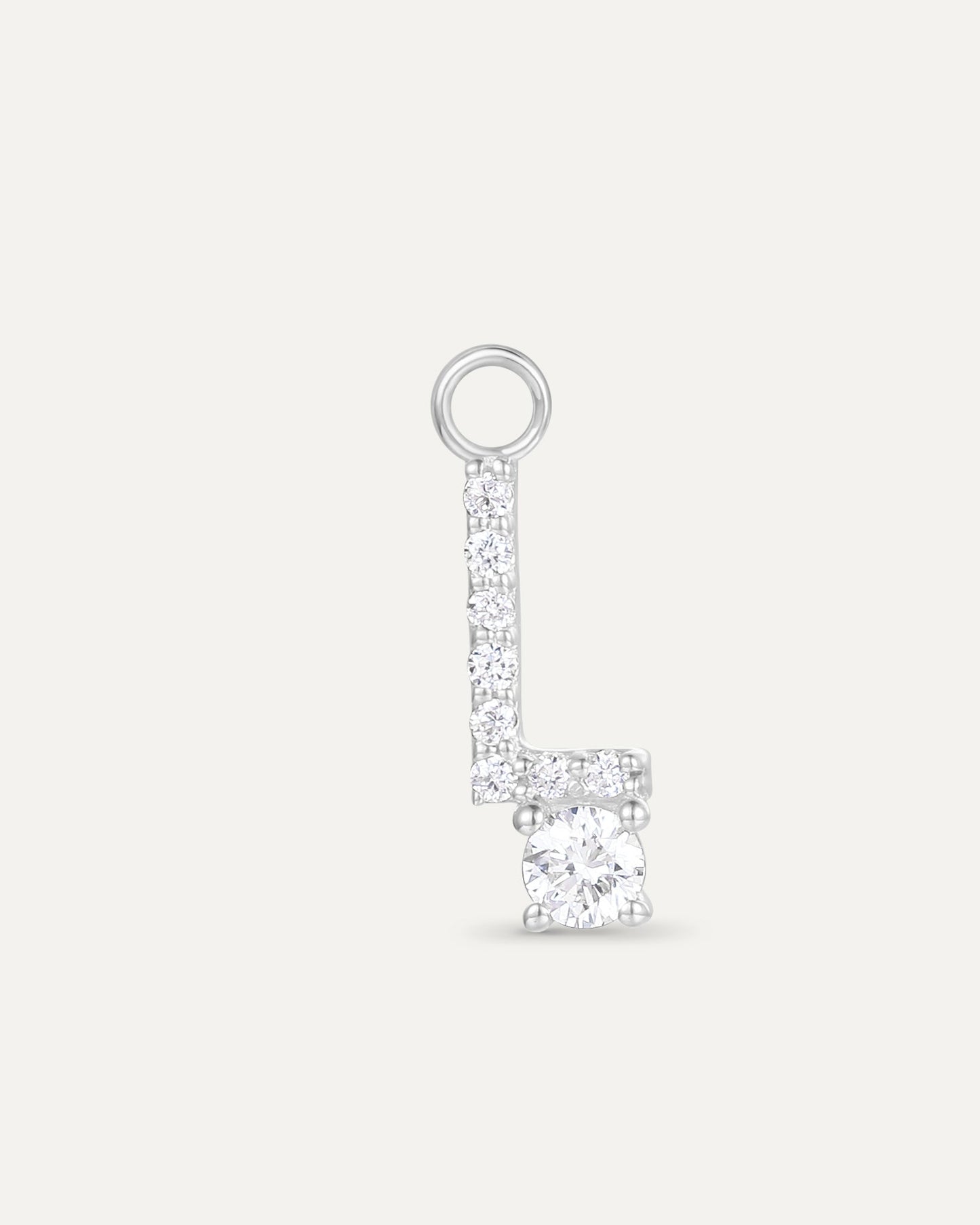 Charm lettre L en or massif 375 blanc, pendentif initiale femme